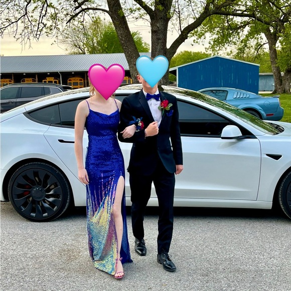 Spaghetti Strap Cowl Neck Low Back High Slit Hem Ombre Sequin Long Dress - Picture 3 of 4